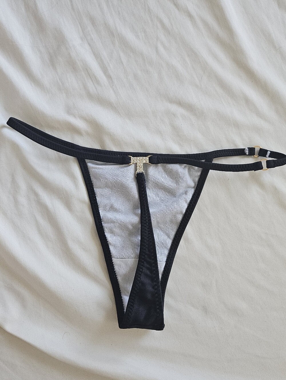 Gyaru Brand Black And Gold Rhinestone Back Thong Swimsuit Bottoms